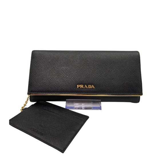 Prada Handbags - PRADA‎ Black Saffiano Leather Wallet On Chain Flap Card Holder Clutch